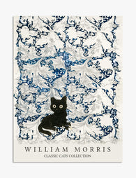 Morris Cat & Blue Botanicals Art Print - Unframed
