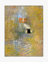 Monet Garden with Cat Art Print - Unframed