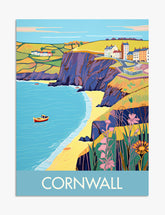 Sunny Cornwall Coastline Art Print - Unframed