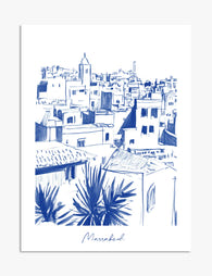 Blue Marrakech Skyline Art Print - Unframed