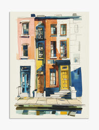 Colorful City Rowhouses Art Print - Unframed