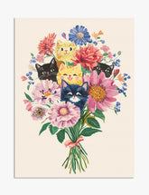 Playful Cats & Blooms Art Print - Unframed