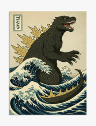 Godzilla Meets Hokusai Art Print - Unframed