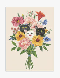 Feline Floral Gathering Art Print - Unframed