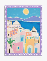 Sunlit Santorini Scene Art Print - Unframed