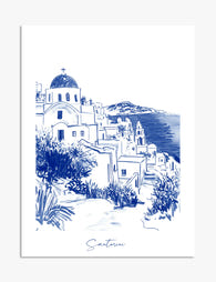 Santorini Blue Escape Art Print - Unframed