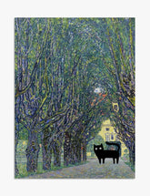 Klimt’s Garden Stroll with Cat Art Print - Unframed