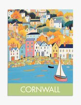 Colorful Cornwall Harbor Art Print - Unframed