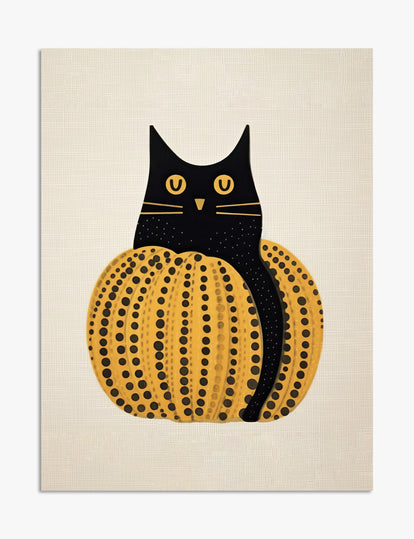 Black Cat with Japanese Pumpkin Dots Art Print – Fab