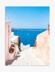 Sunlit Santorini Steps Art Print - Unframed