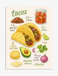 Taco Fiesta Ingredients Art Print - Unframed