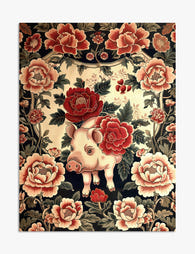 Lunar Pig & Peonies Art Print - Unframed