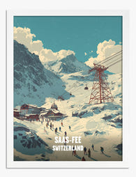 Swiss Alps Ski Escape Art Print White