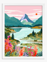 Pink Sunrise Mountain View Art Print - White