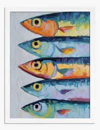 Vibrant Sardine Lineup Art Print - White