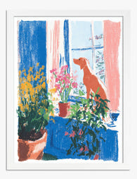 Sunny Canine Window View Art Print White