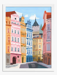 Pastel Prague Streets Art Print - White
