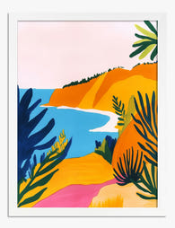 Sunlit Coastal Vista Art Print White