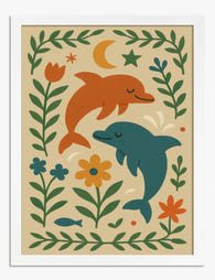 Joyful Dolphin Dance Art Print White