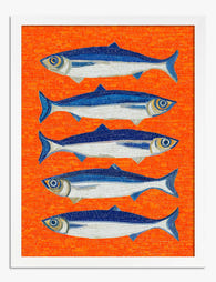 Blue Sardines Mosaic Art Print - White