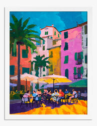 Vibrant Cafe Terrace Art Print - White