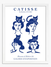 Catisse Blue Line Portraits Art Print - White