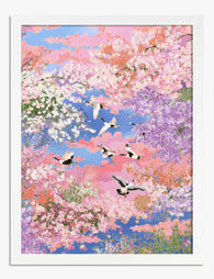 Cherry Blossom Flight Art Print White