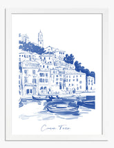 Blue Coastal Haven Art Print - White