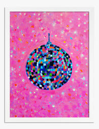 Pink Disco Ball Glow Art Print - White