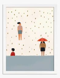Rainy Beach Moments Art Print - White