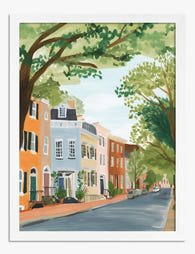 Pastel Rowhouse Streetview Art Print - White