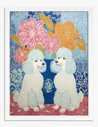 Playful Poodles & Blooms Art Print - White