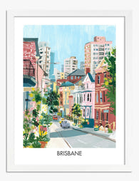 Pastel Brisbane Cityscape Art Print White