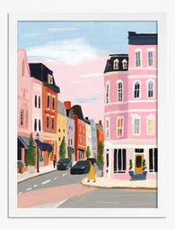 Pastel City Streetscape Art Print - White