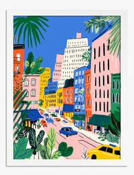 Vibrant City Streets Art Print White