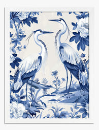 Blue Heron Botanical by Morris Art Print - White