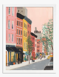 Pastel City Street Scene Art Print White