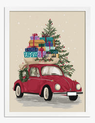 Festive Red Holiday Ride Art Print - White