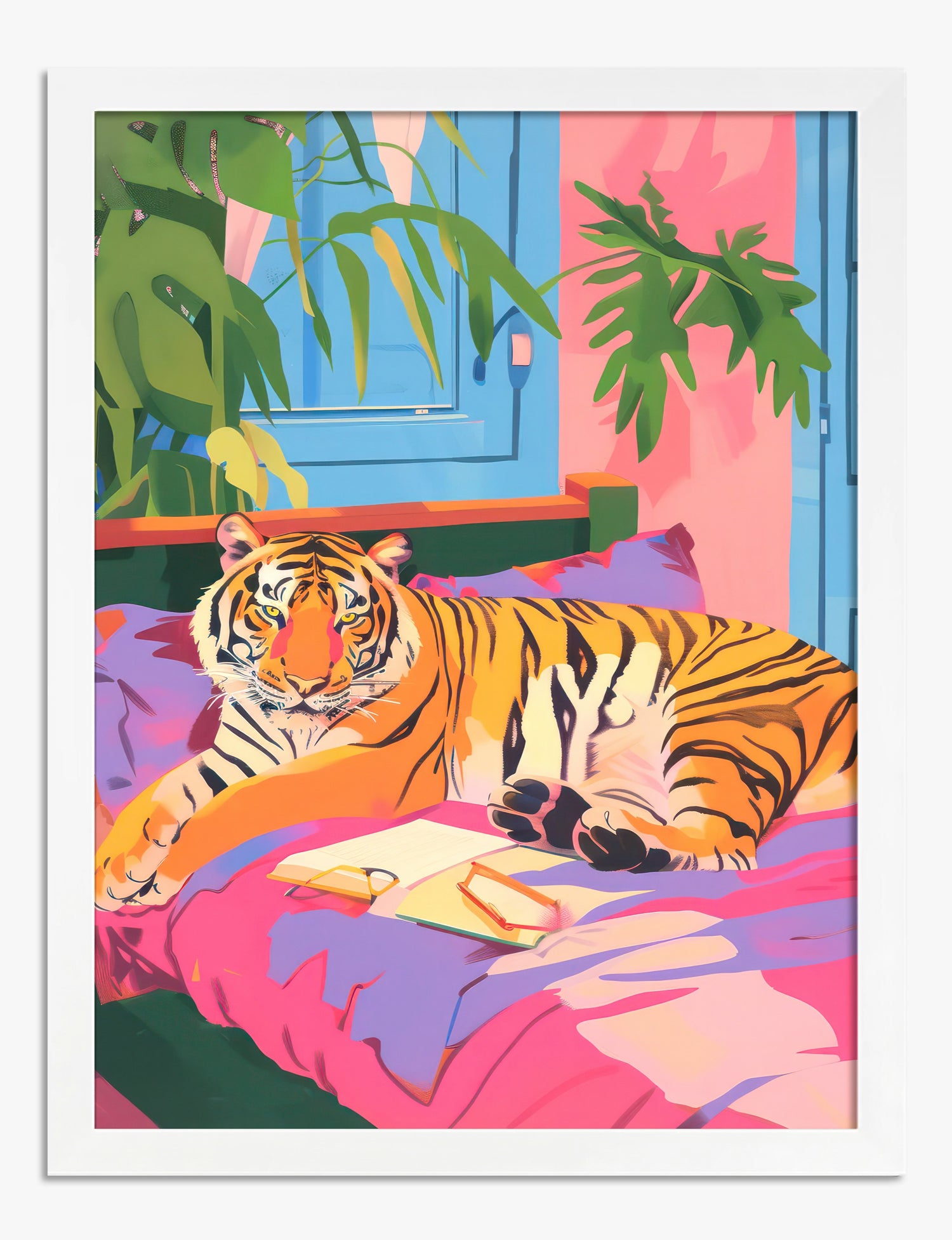 Tiger Lounge Retreat Art Print - White