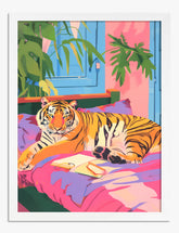Tiger Lounge Retreat Art Print - White