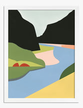Serene Valley Flow Art Print - White