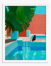 Poolside Cat by Hockney Art Print - White