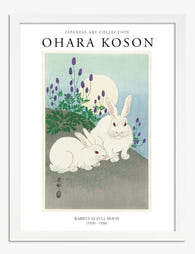 Koson Moonlit Rabbits Art Print - White