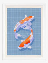 Serene Koi Harmony Art Print White