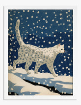Snowy Night Stroll Cat Art Print White