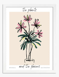 Blush Botanical Linework Art Print - White