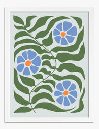 Blue Botanical Blooms Art Print - White