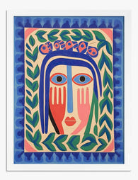 Vibrant Folk Face Art Print - White