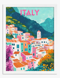 Italian Coastal Charm Art Print - White