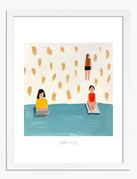 Playful Poolside Moments Art Print White